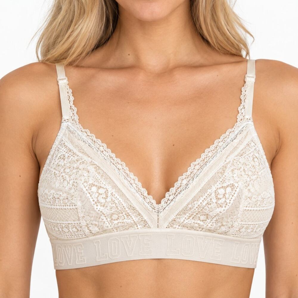 SO Cream Lace Bralette With LOVE Band